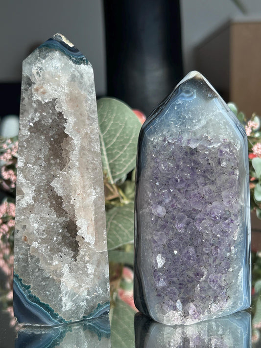 Colorful Druzy Agate Tower, Amethyst Tower with Blue Banding, Druzy Quartz Tower with Green Jasper, Home Decor, Natural Healing Crystal-Cluster/Geode Towers-quartz, agate, amethyst, jasper