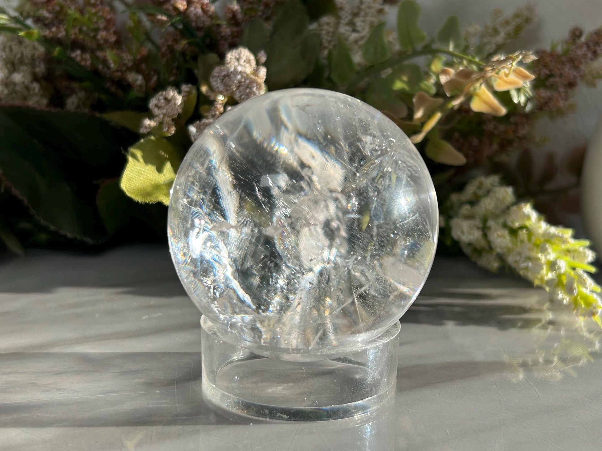 Rainbow Clear Quartz Sphere, Clear Quartz with Rainbows, Flashy Quartz, Crystal Sphere, Natural Healing Stone-Crystal Spheres-Clear quartz