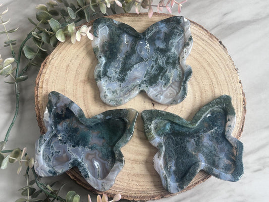 Beautiful Moss Agate Butterfly Bowl | Crystal Bowl | Moss Agate Butterfly | Crystal Gifts | Natural Healing Crystals | Moss Agate Dish-Bowls, Mini Dishes-Moss Agate