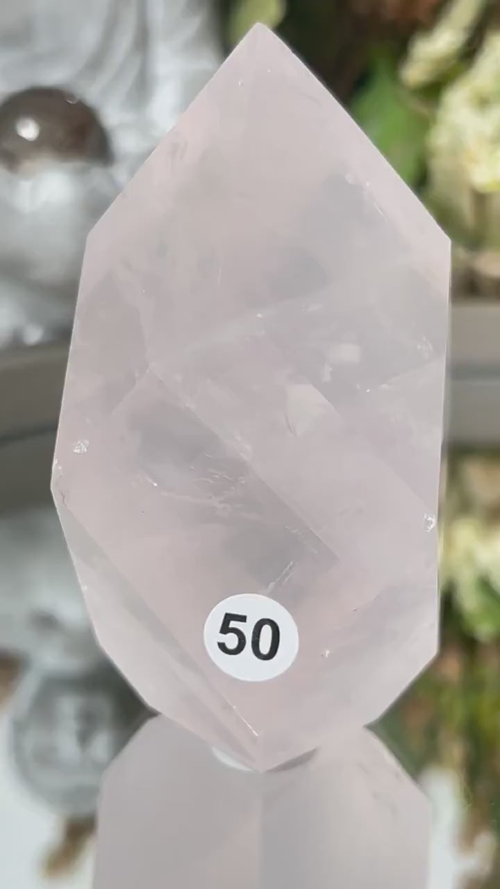 High Quality Rose Quartz Faceted Flame Filled with Rainbows | Madagascar | Large Rose Quartz Tower Point Obelisk | Crystal Gift | Home Decor