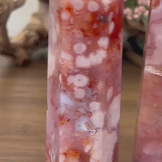 Natural Carnelian Flower Agate Tower | Carnelian Agate | Flower Agate Point | Sakura Agate Tower | Reiki Crystals | Crystal Gifts