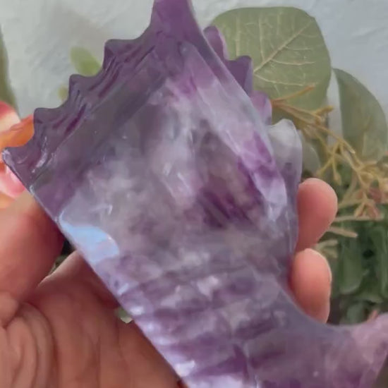 Beautiful Rainbow Fluorite Dragon Skull | Fluorite Dragon | Dragon Skull | Purple Fluorite Dragon Head | Crystal Gifts | Crystal Skull