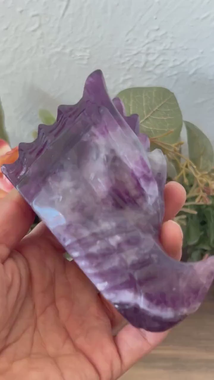 Beautiful Rainbow Fluorite Dragon Skull | Fluorite Dragon | Dragon Skull | Purple Fluorite Dragon Head | Crystal Gifts | Crystal Skull