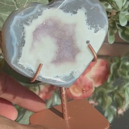 Druzy Agate Amethyst Heart with stand