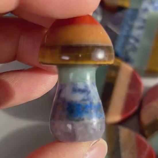 7 Chakra Smooth Palm Pocket Stone | Chakra Polished Mushroom | Healing Crystals Reiki Chakra Gift | Crystal Gift | Crystal Mushroom
