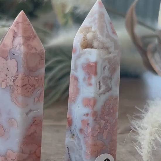 Super Pink Agate Tower | Druzy Pink Agate Crystal Tower| Pink Agate Point | Pink Agate | Natural Healing Crystals | Crystal Gifts