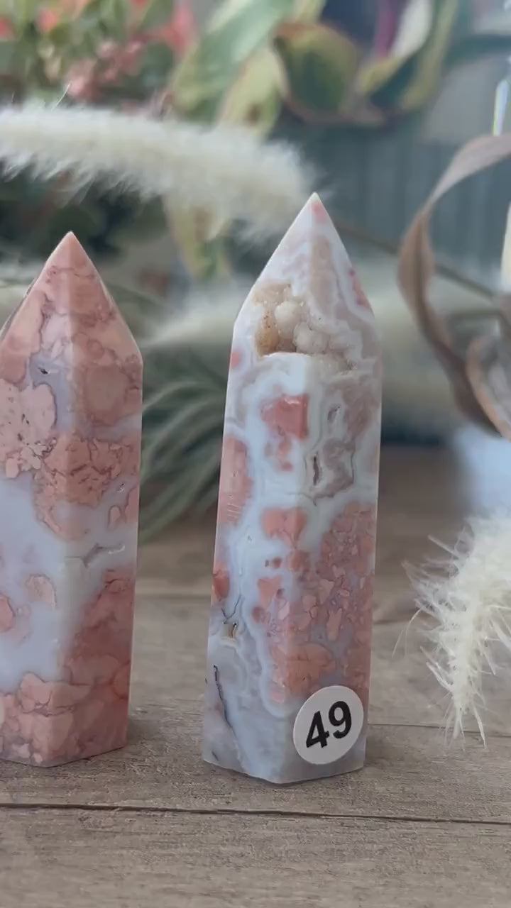 Super Pink Agate Tower | Druzy Pink Agate Crystal Tower| Pink Agate Point | Pink Agate | Natural Healing Crystals | Crystal Gifts