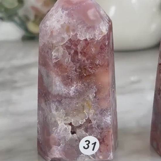 Stunning High Quality Druzy Pink Amethyst Flower Agate Tower Point Obelisk | Healing Crystals for Meditation | Crystal Gift | Home Decor