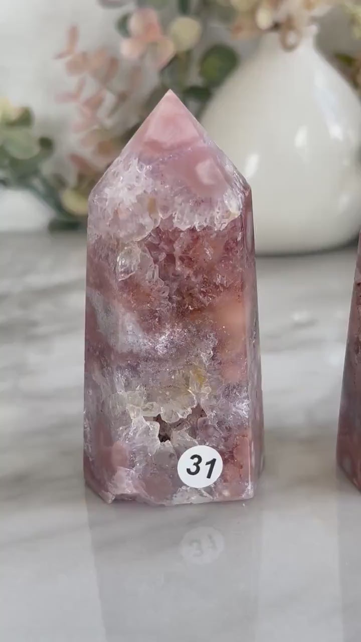 Stunning High Quality Druzy Pink Amethyst Flower Agate Tower Point Obelisk | Healing Crystals for Meditation | Crystal Gift | Home Decor