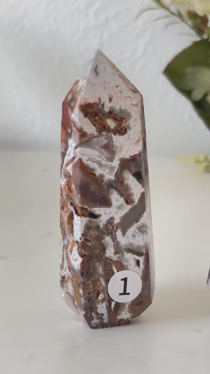 High Quality Druzy Mexican Crazy Agate Tower Obelisk | Crazy Lace Point | Crystal Point | Crystal Healing | Crystal Gifts | Home Decor