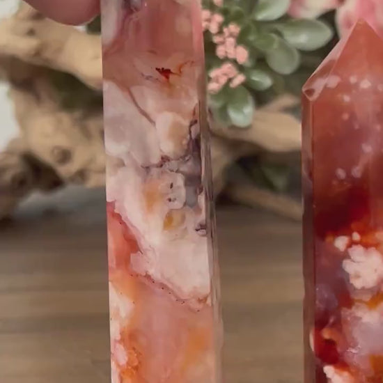 Natural Carnelian Flower Agate Tower | Carnelian Agate | Flower Agate Point | Sakura Agate Tower | Reiki Crystals | Crystal Gifts