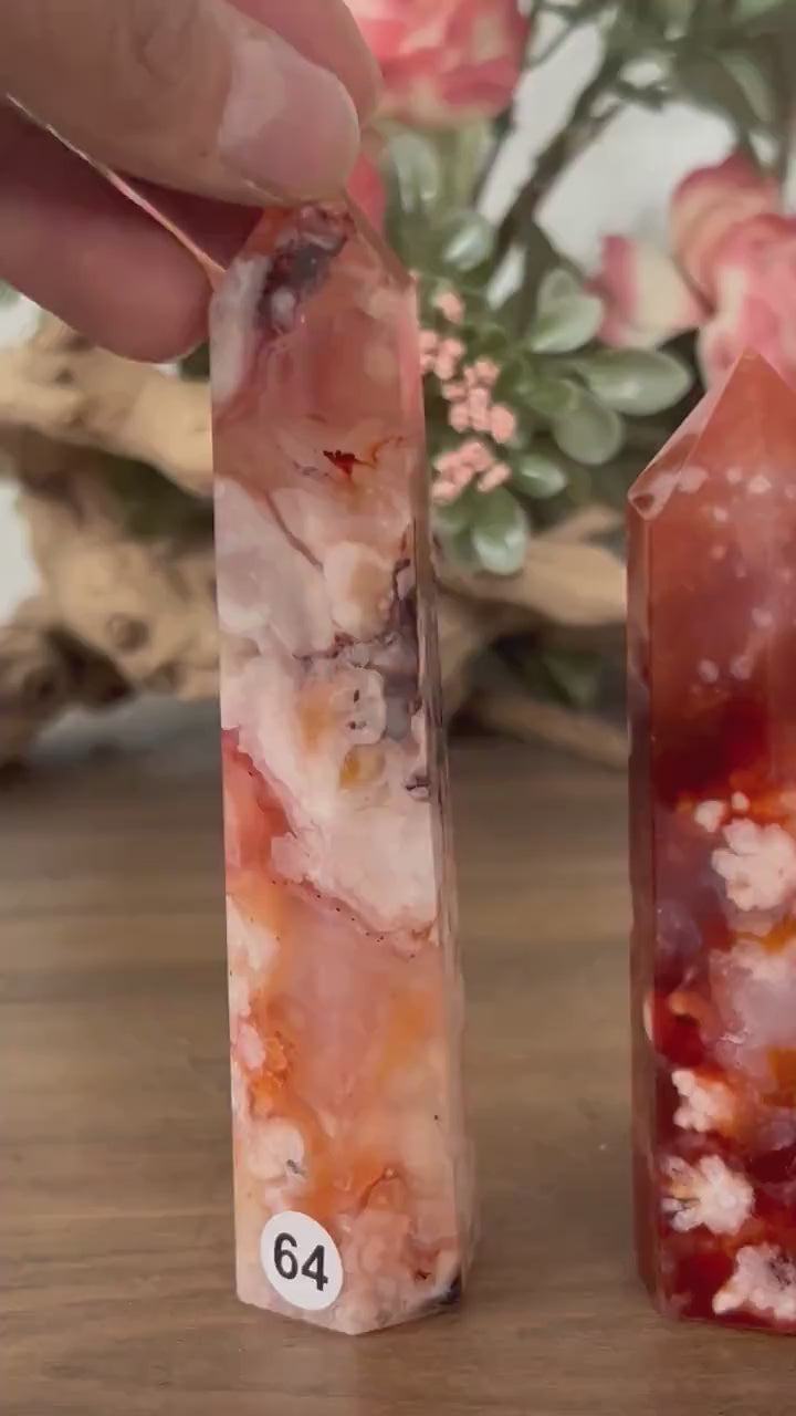 Natural Carnelian Flower Agate Tower | Carnelian Agate | Flower Agate Point | Sakura Agate Tower | Reiki Crystals | Crystal Gifts