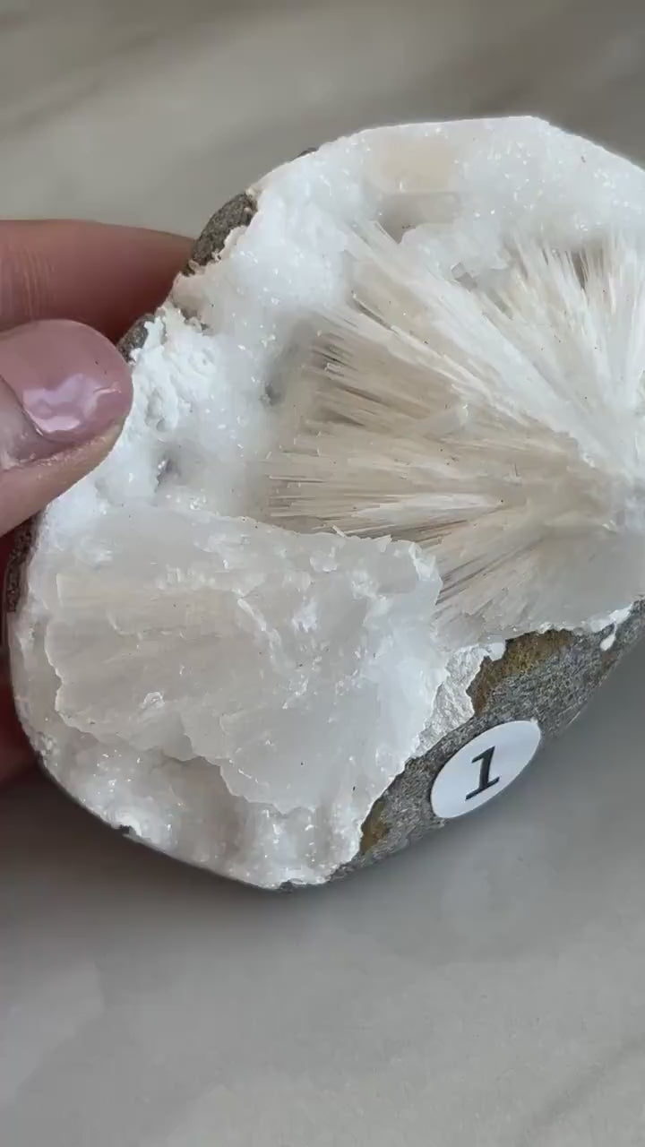 Scolecite Spray inside quartz geode | Natural Scolecite Geode | Fine Scolecite with Heulandite | Natural Crystal Healing | Crystal Gifts