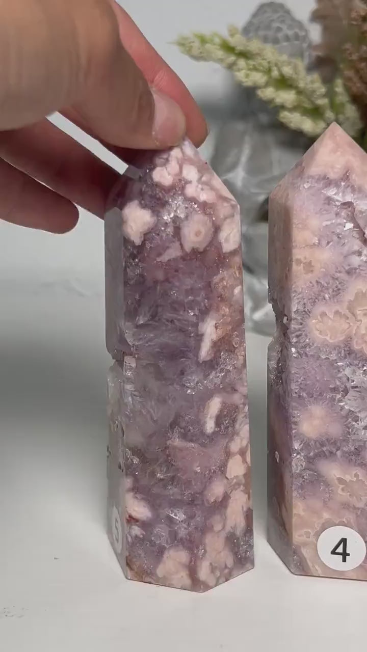 Stunning Druzy Pink Amethyst Flower Agate Towers |  Flower Agate Tower | Purple Amethyst Flower Agate | Sakura Agate | Crystal Gifts