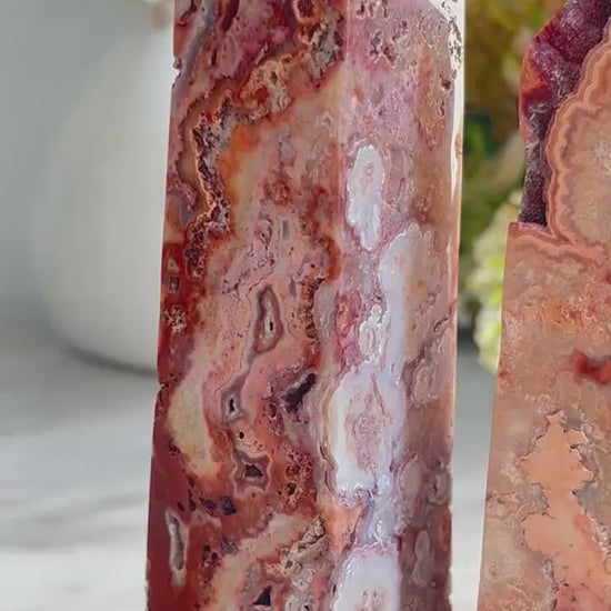 Druzy Pink Crazy Lace Agate Tower | Joy | Pink Crazy Lace Agate from Indonesia Obelisk Point | Crystal Healing | Crystal Gifts | Home Decor