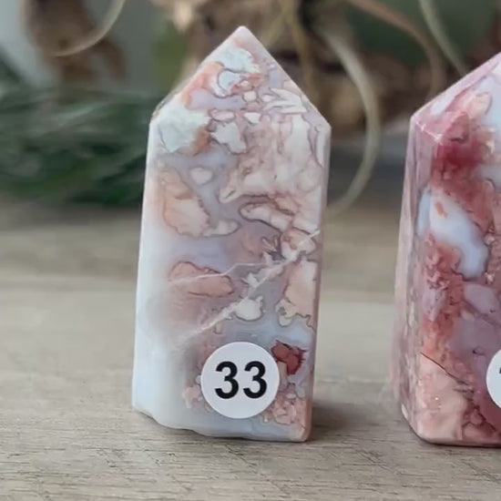 High Quality & Colorful Druzy Pink Petal Agate 4 Sided Tower | Healing Crystal | Pink Agate Point | Pink Agate Obelisk  | Crystal Gifts