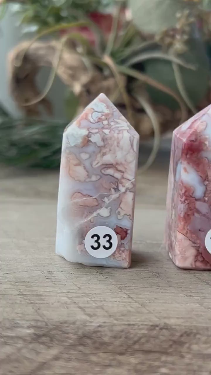 High Quality & Colorful Druzy Pink Petal Agate 4 Sided Tower | Healing Crystal | Pink Agate Point | Pink Agate Obelisk  | Crystal Gifts